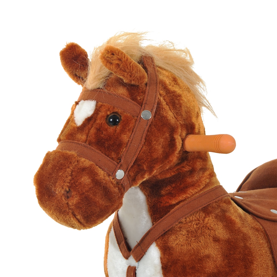 image 1 of HOMCOM Rocking Horse Kids Ride on Walking Horse Animal Pony Wheeled Riding Plush Toy withSound for 2 Years and Up (Brown)