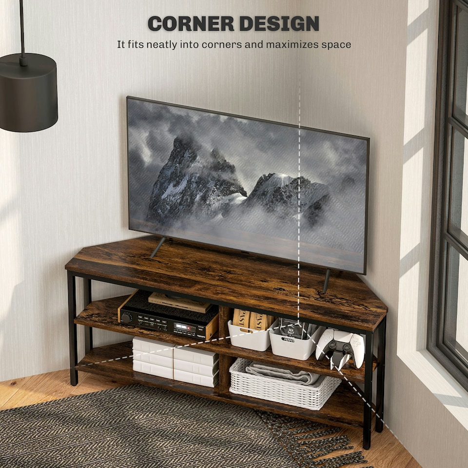 image 1 of HOMCOM 50" TV Stand Cabinet, TV Unit with Storage Shelves, Rustic Brown