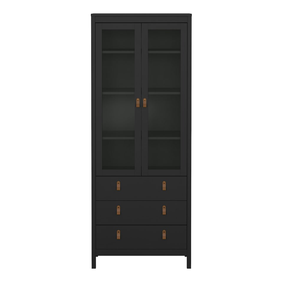 image 1 of Barcelona China Cabinet 2 Glass Doors with 3 Drawers in Matt Black