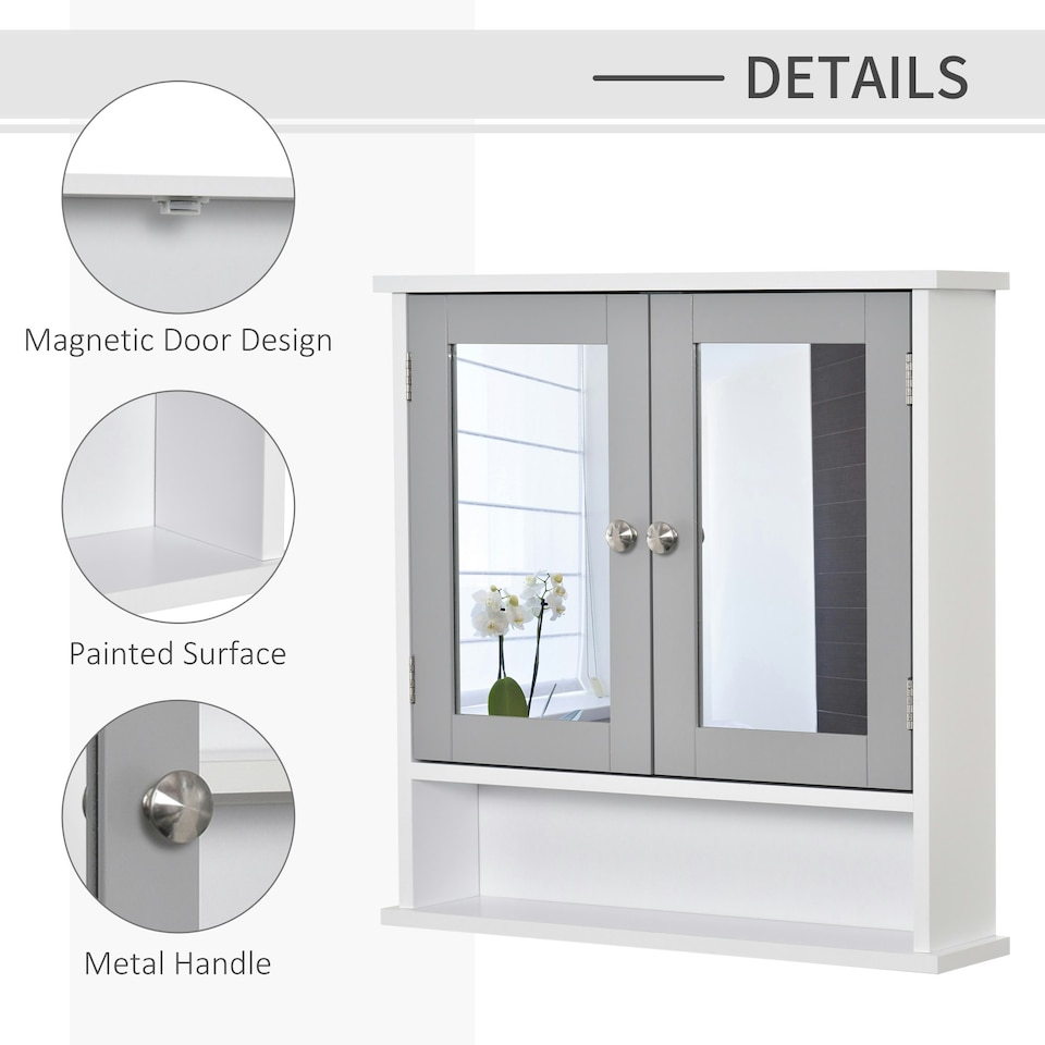 image 1 of kleankin Wall Mounted Mirror Cabinet W/ Double Mirror Doors & Adjustable Shelf