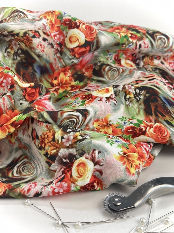 Multicoloured Digital Print Smooth Crepe Fabric for Dressmaking, 144cm / 56" Wide - per metre