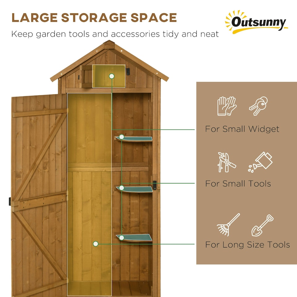 image 1 of Outsunny Wooden Garden Storage Shed Tool Storage Box, 77 x 54 x 179 cm