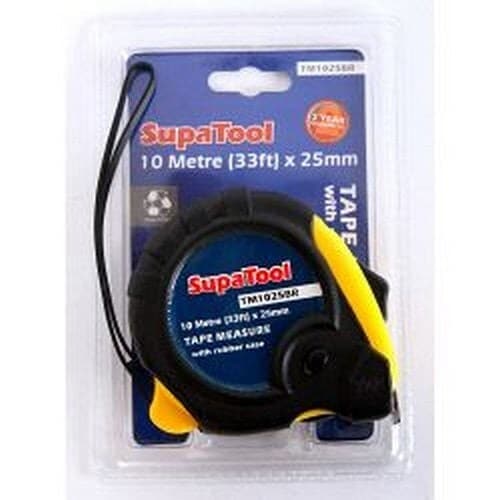 SupaTool Rubberised Tape Measure - Black/Yellow - 10m x 25mm
