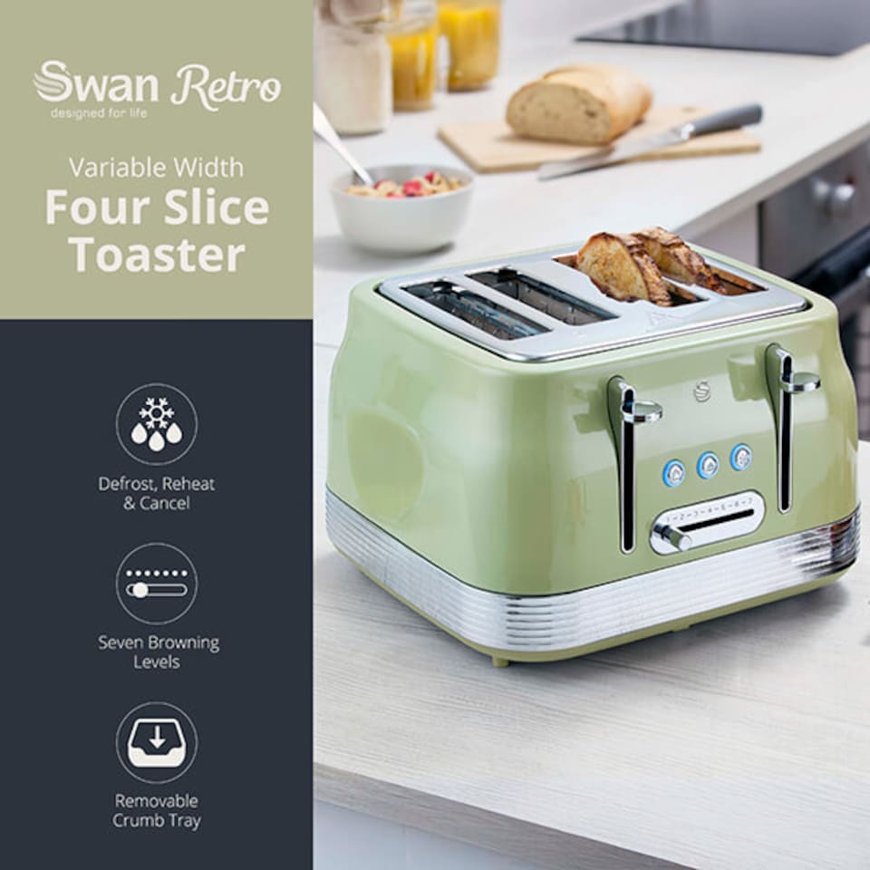 image 1 of Swan Retro Revive Green 4 Slice Toaster