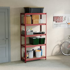 Home Vida 5 Tier Garage Shelf Heavy Duty Boltless Shelving Storage Unit, Red