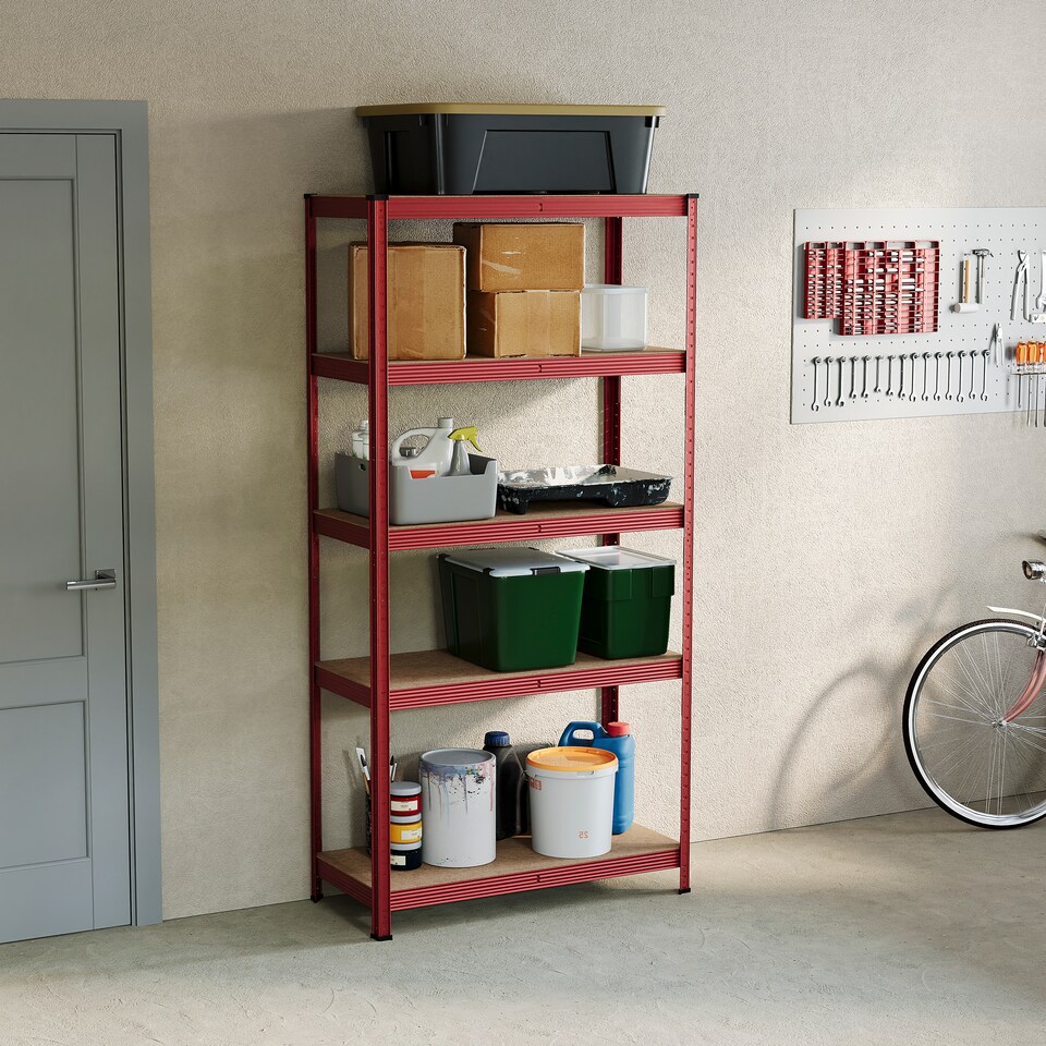 image 1 of Home Vida 5 Tier Garage Shelf Heavy Duty Boltless Shelving Storage Unit, Red
