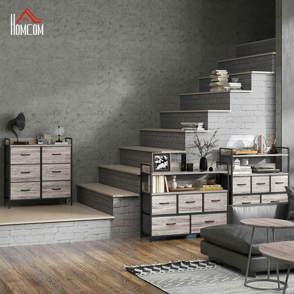 image 1 of HOMCOM Bedroom Chest of Drawers 6 Drawer Dresser w/ Shelf, Grey Wood Effect