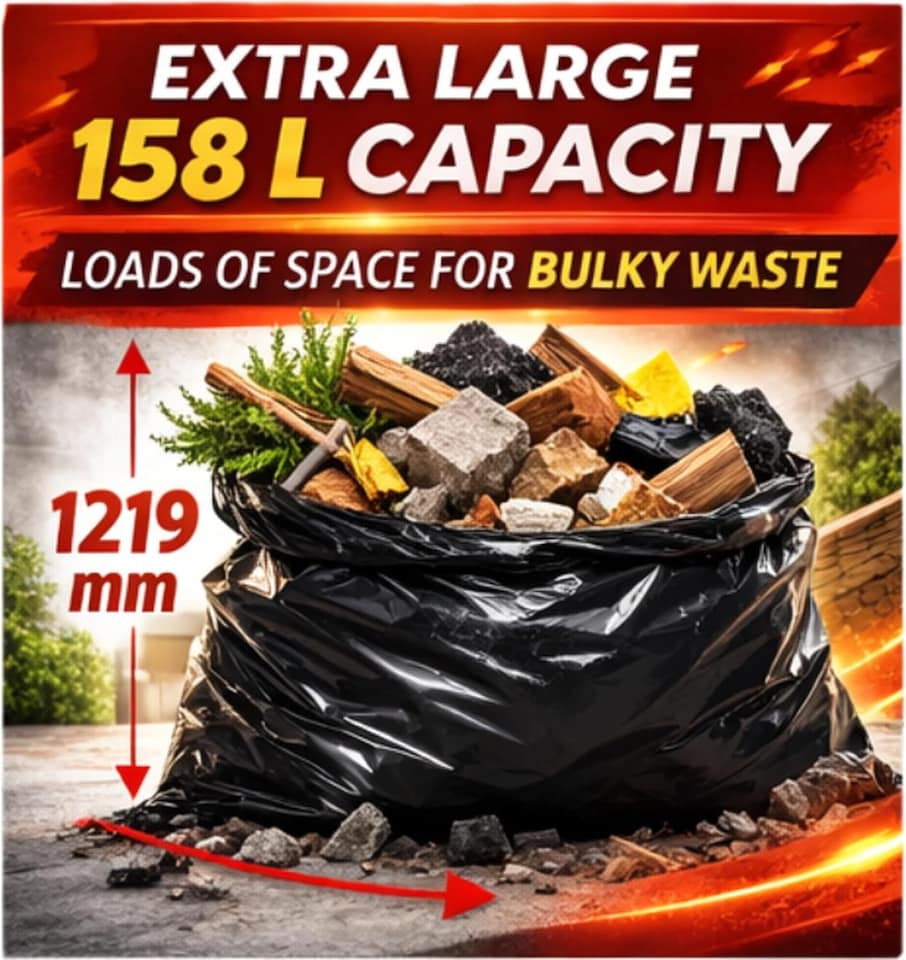 image 1 of Hero Ultimate Heavy Duty Bin Bags 158L Extra Large Refuse Sacks Black 5 Pack 90kg Load Capacity Recycled Plastic