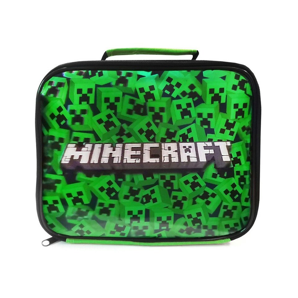 image 1 of Minecraft Lenticular Creeper Lunch Bag Set - Green/Black - One Size
