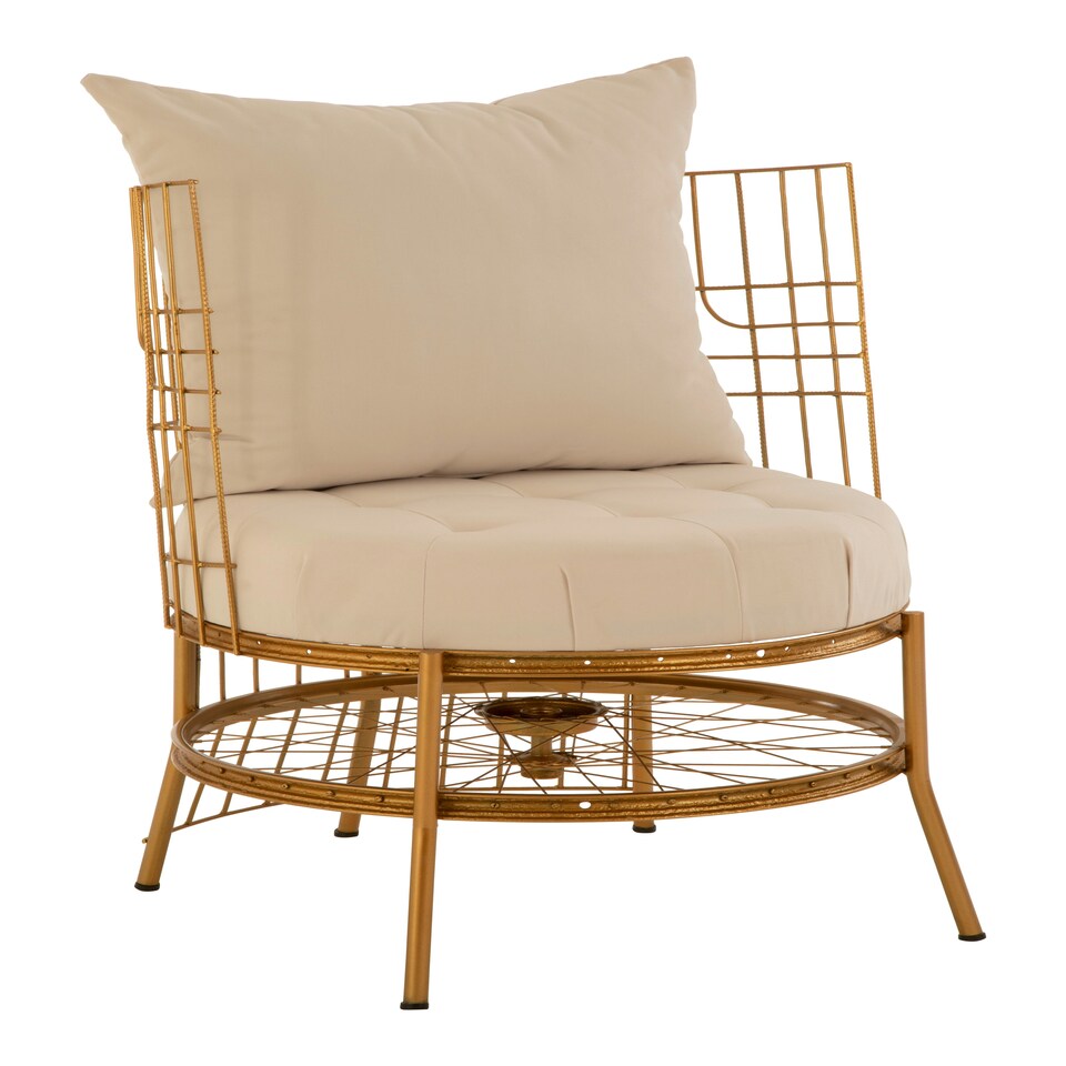 image 1 of Luxurious Gold Finish Chair With Cushion, Fabric Upholstered Arm Chair For Bedroom, Stylish Armchair Gold