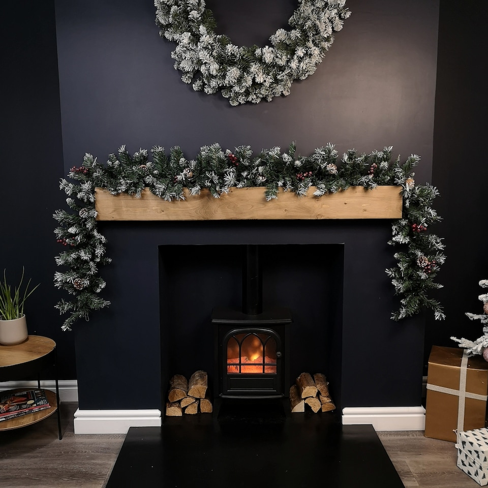 image 1 of 2.7m Green Mixed Needle Christmas Garland with Pine Cones and Red Berries