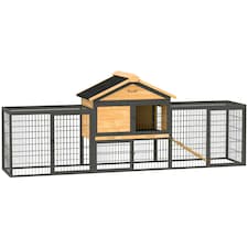 PawHut Rabbit Hutch, Guinea Pig Hutch Outdoor with Steel Run, Tray, Ramp