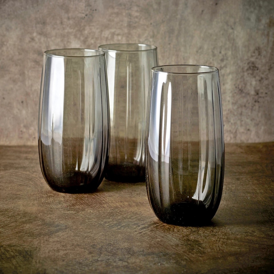 image 1 of Linka Coloured Glasses Sets Glassware Cup Tall Short Cocktail Tumblers | Multi | Dark Grey 380ml + 500ml