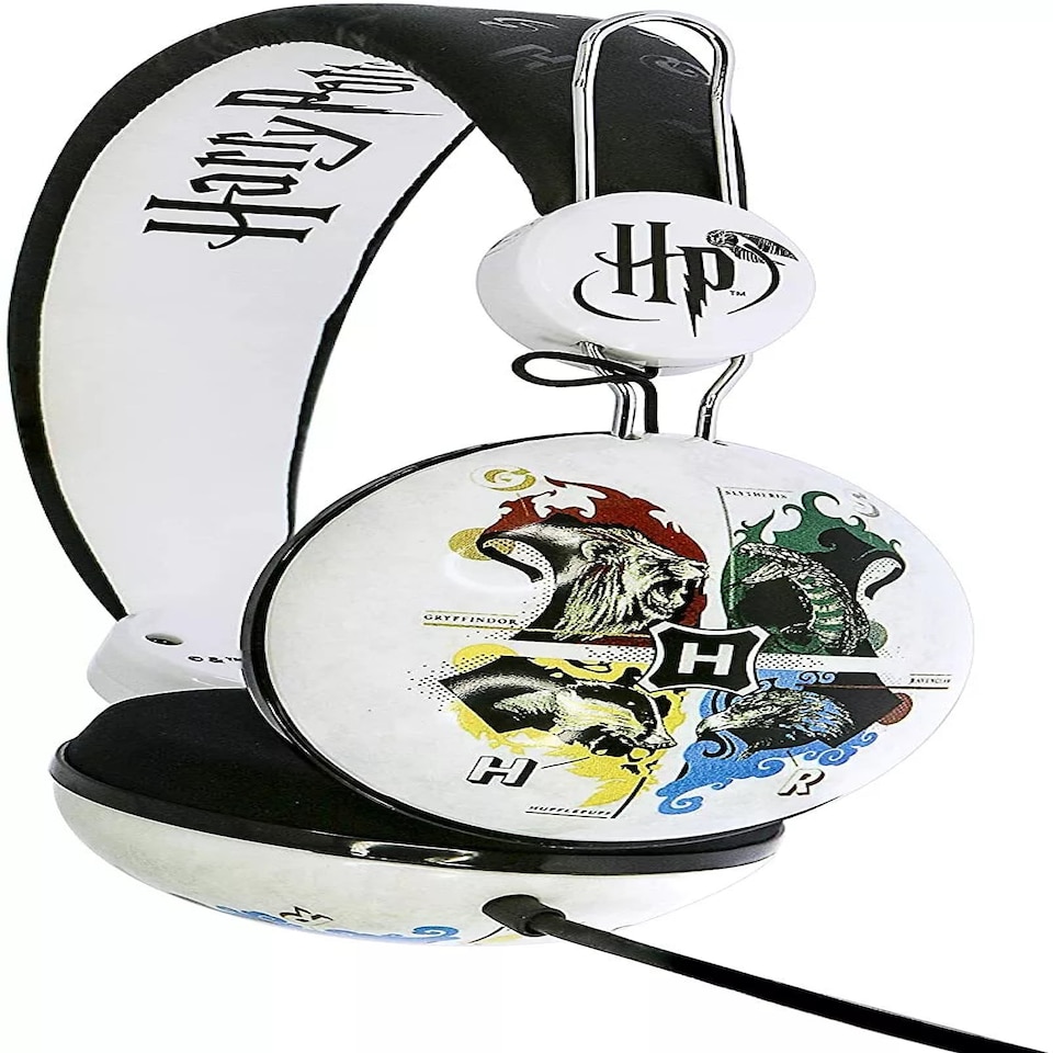 image 1 of Harry Potter Hogwarts Crest Adjustable Kid's Wired Headphones | White