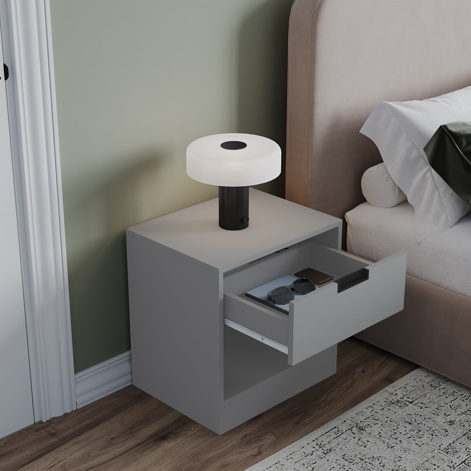 image 1 of Drawer Bedside Table Nightstand Shelf Cabinet Storage Unit Bedroom Furniture | Grey | 1 Grey