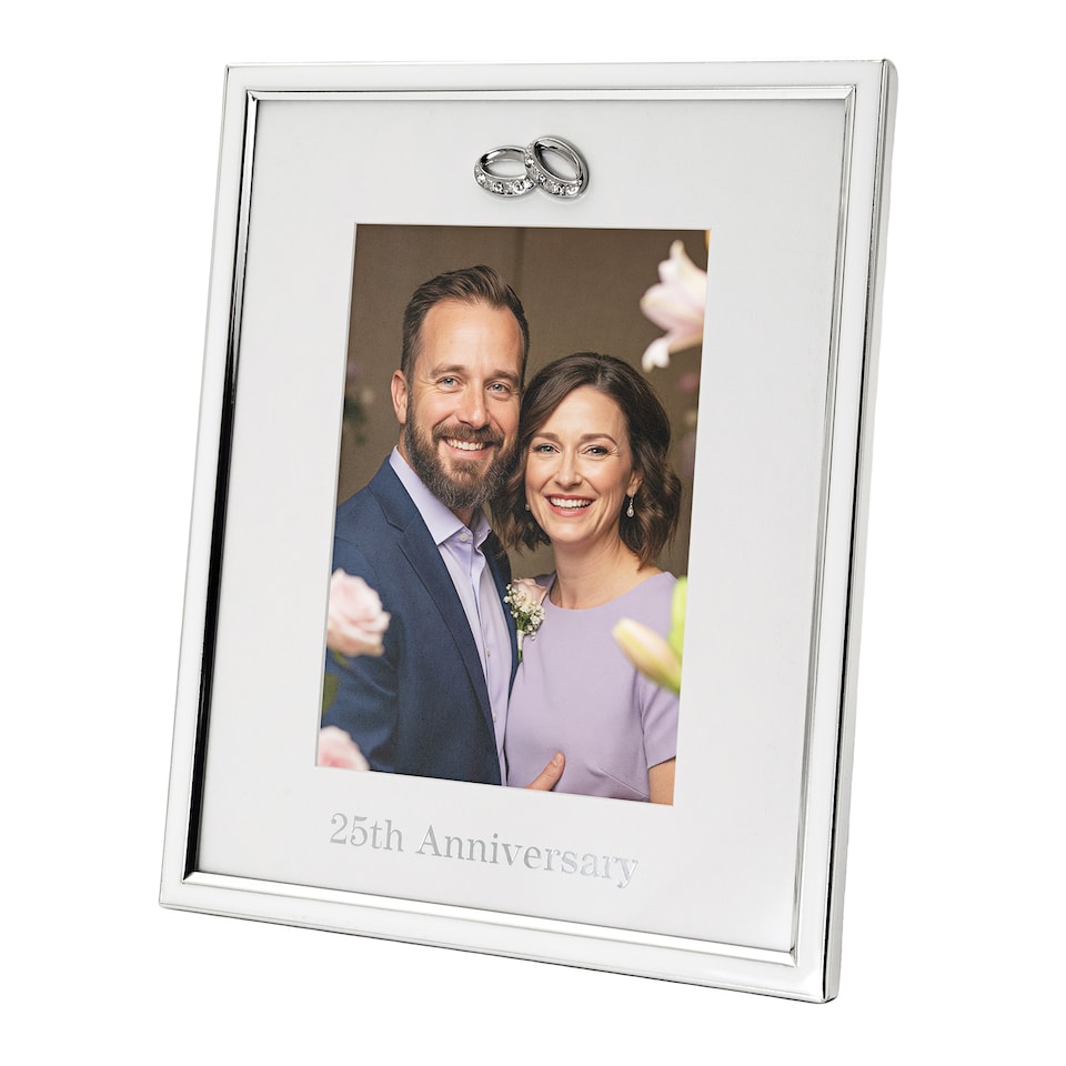 image 1 of 25th Anniversary 5x7 Silver Frame with Diamante Rings | Silver | One Size