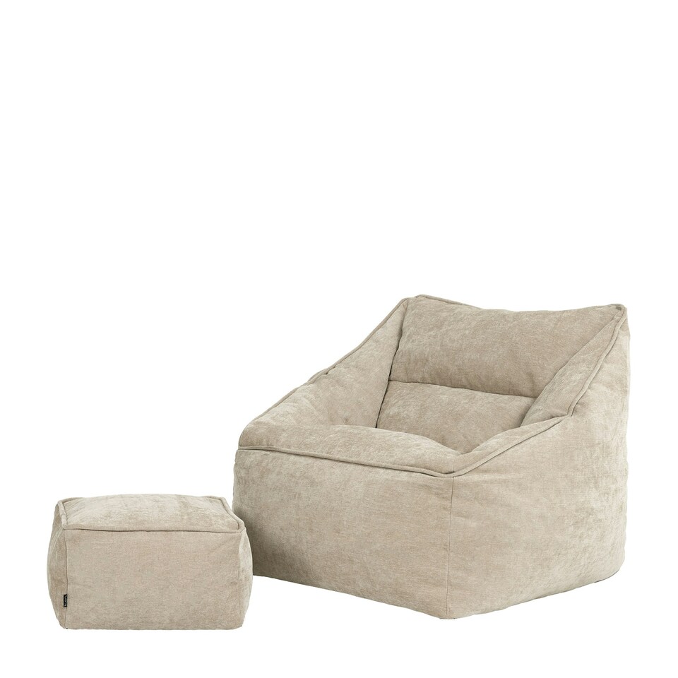 image 1 of icon Natalia Chenille Adults Bean Bag Armchair and Pouffe, Ready Filled Large Beanbag and Footstool Natural Beige Cream
