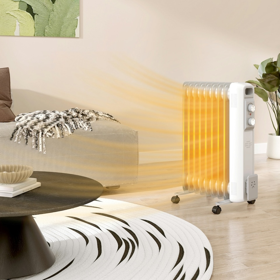 image 1 of HOMCOM 2000W 9 Fin Oil Filled Heater Radiator for Home, White