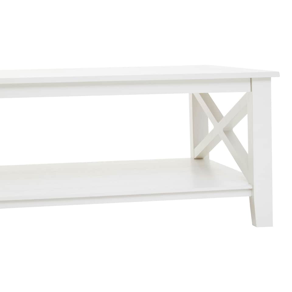 image 1 of Interiors by Premier Ivory Coffee Table, Wood Table for Coffee and Outdoor with Bottom Shelf, Pine Wood & MDF Tea Table White
