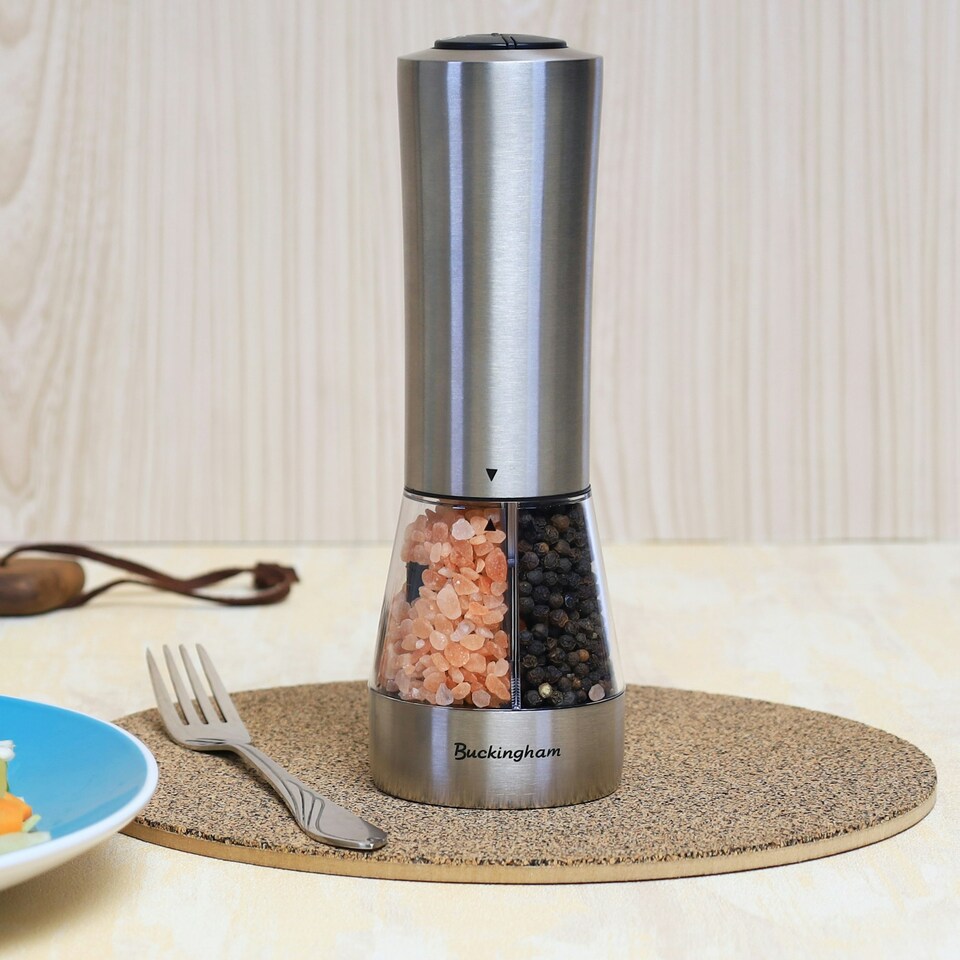 image 1 of Buckingham Stainless Steel Electric Dual 2 in 1 Salt & Pepper Mill