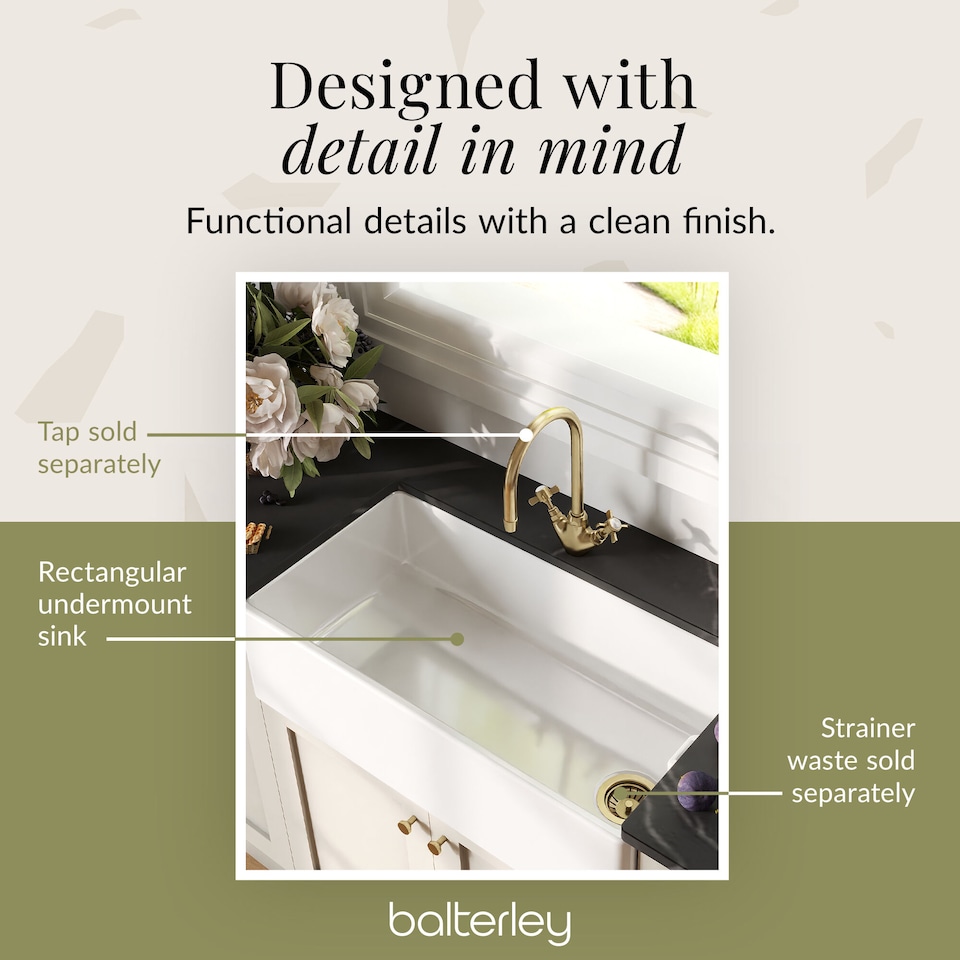 image 1 of Balterley Single Bowl Belfast Kitchen Sink with Overflow, No Tap Hole | White | White | 1