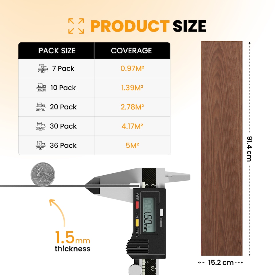 image 1 of NOVECRAFTO Self Adhesive Vinyl Floor Planks – Peel & Stick Flooring – Brown Wood Effect – Easy DIY Installation – Durable & Waterproof Tiles | Brown | 2.78 sqm