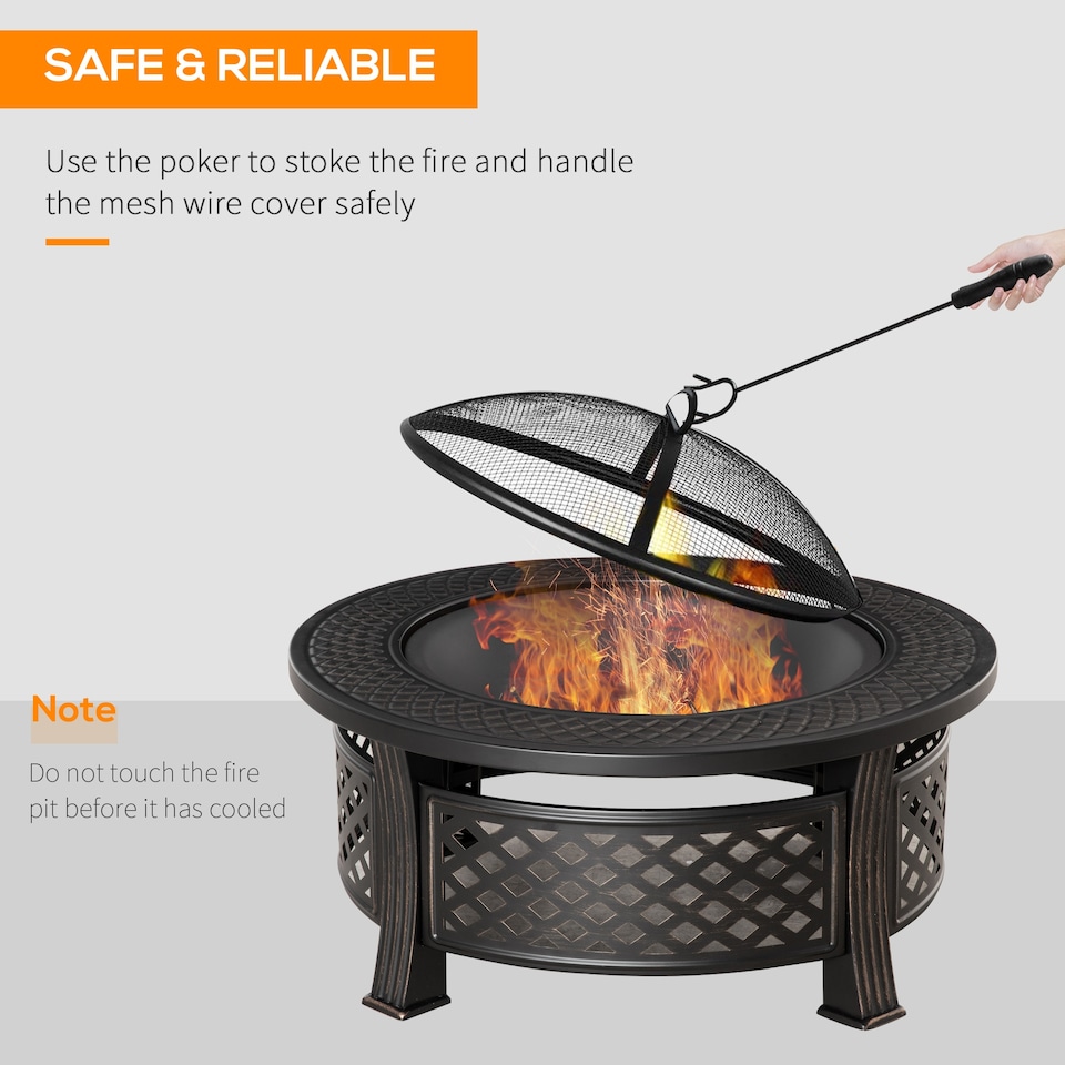 image 1 of Outsunny Outdoor Fire Pit,Round Firepit with Grill Net,Mesh Lid,Bronze Tone | Bronze | Bronze Tone | 81 x 81 x 50 cm