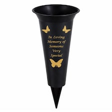 Dad Plastic Spike Memorial Graveside Flower Vase With Butterfly Decoration