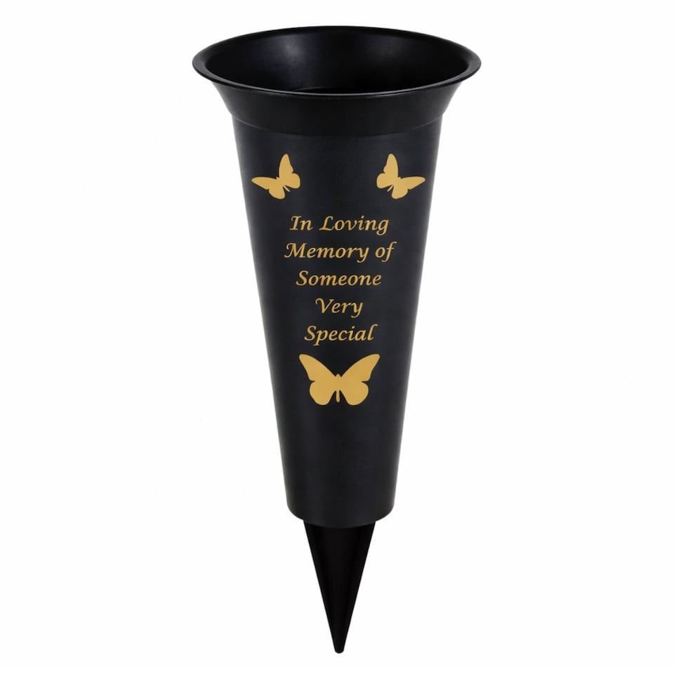 image 1 of Dad Plastic Spike Memorial Graveside Flower Vase With Butterfly Decoration