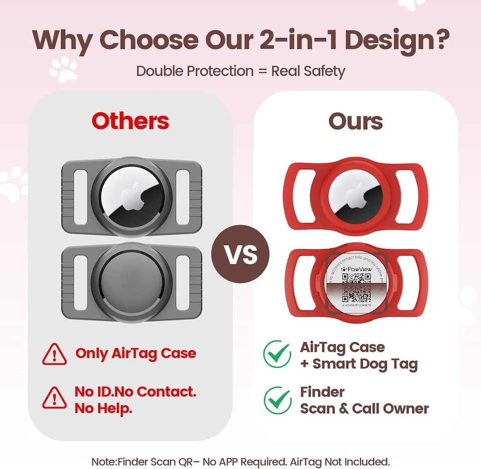 image 1 of AirTag Dog Collar Holder & Free App Pet Tracker Smart QR ID