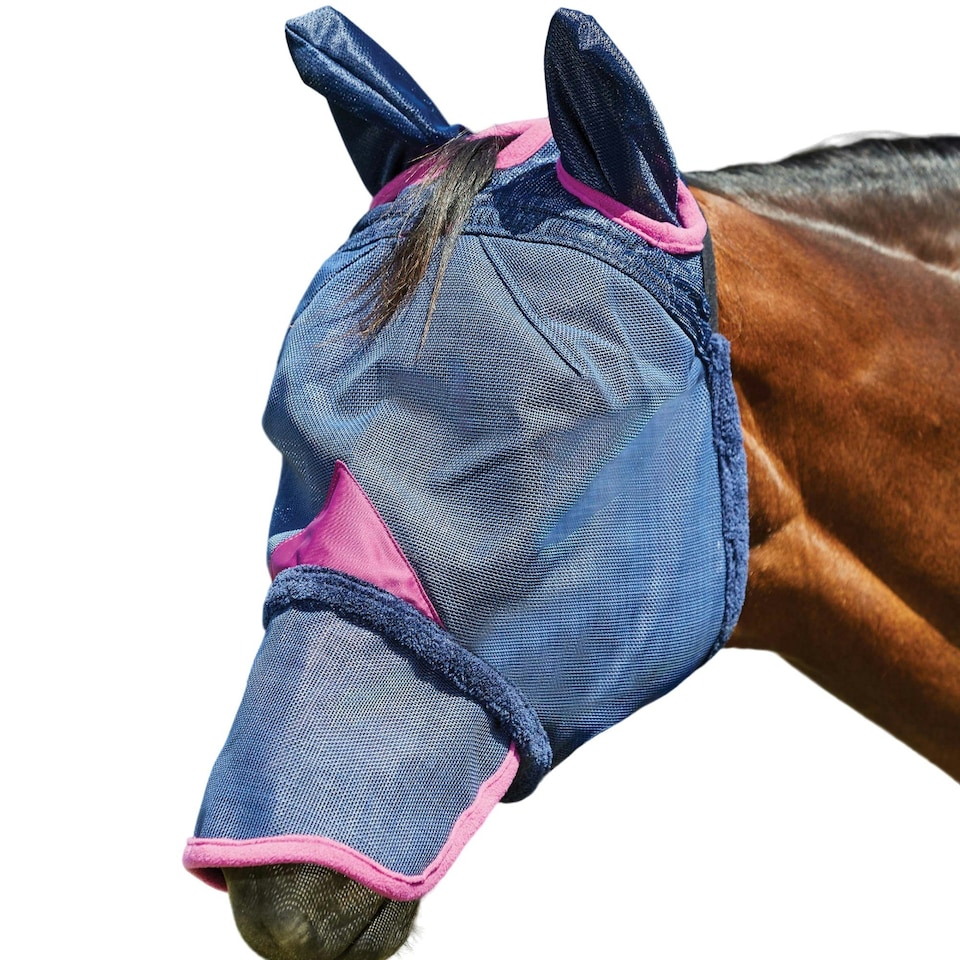 image 1 of Weatherbeeta Comfitec Deluxe Mesh Durable Horse Fly Mask With Ears & Nose - Navy/Purple - Pony