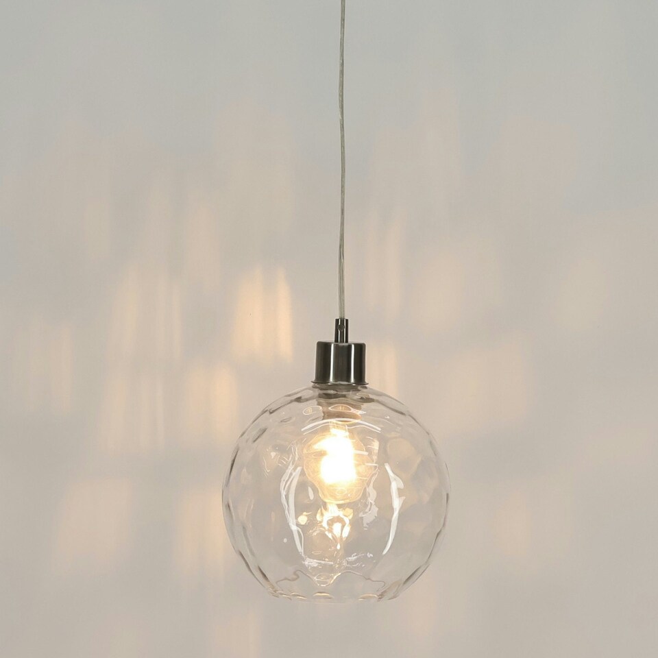 image 1 of First Choice Lighting Barnum Clear Dimple Glass Globe with Satin Nickel Pendant Fitting Silver | Clear