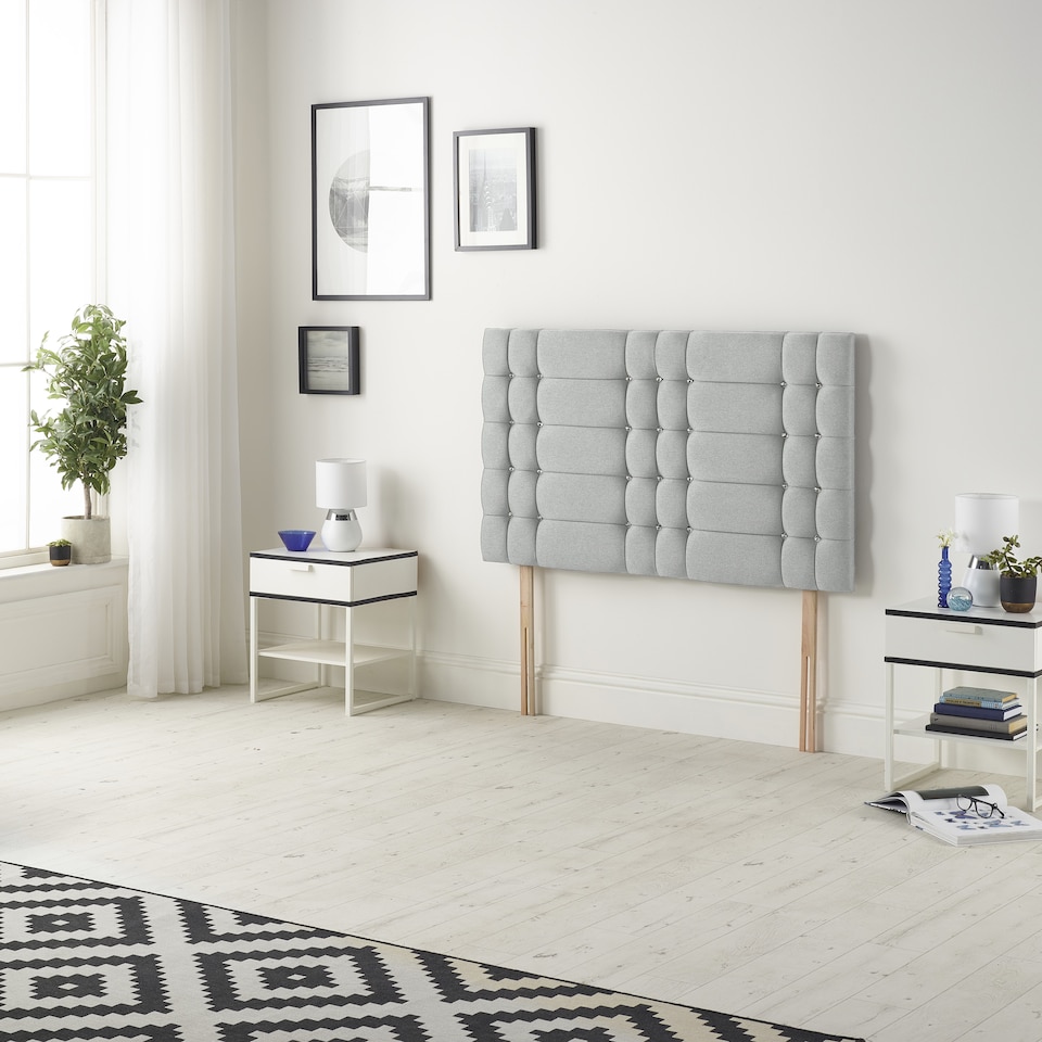 image 1 of Astoria Divan Bed Base with 2 Drawers & 30 Inch Diamante Headboard in Linen Fabric | Grey | Sage | King