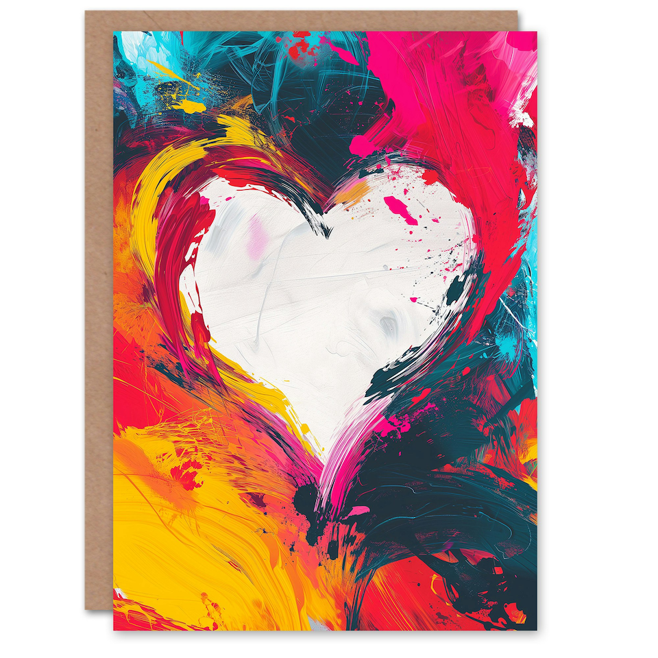 image 1 of Oil Paint Simple Love Heart No Words Anniversary Valentines Day Card