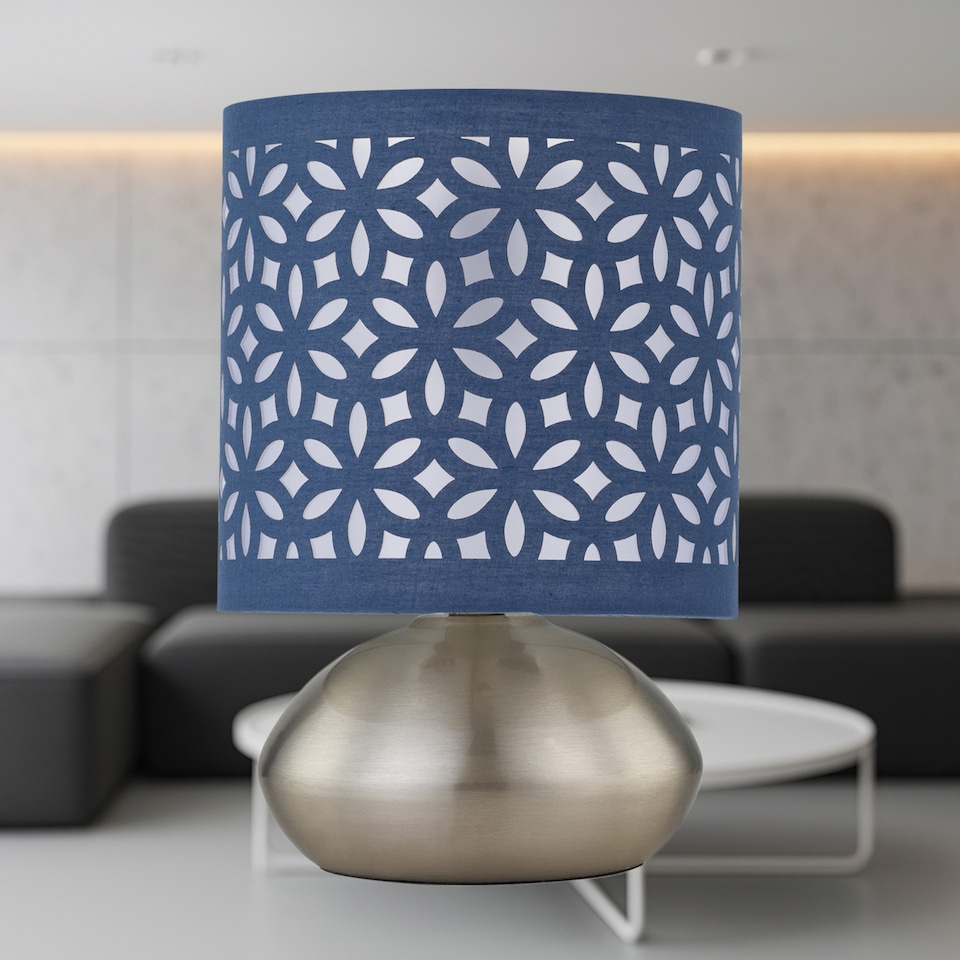 image 1 of Set of 2 Jenson - Brushed Chrome Touch Table Lamps Blue Cut Out Shade