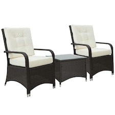 Outsunny Rattan 3PCs Chair Table Bistro Set Patio Set with Steel Frame