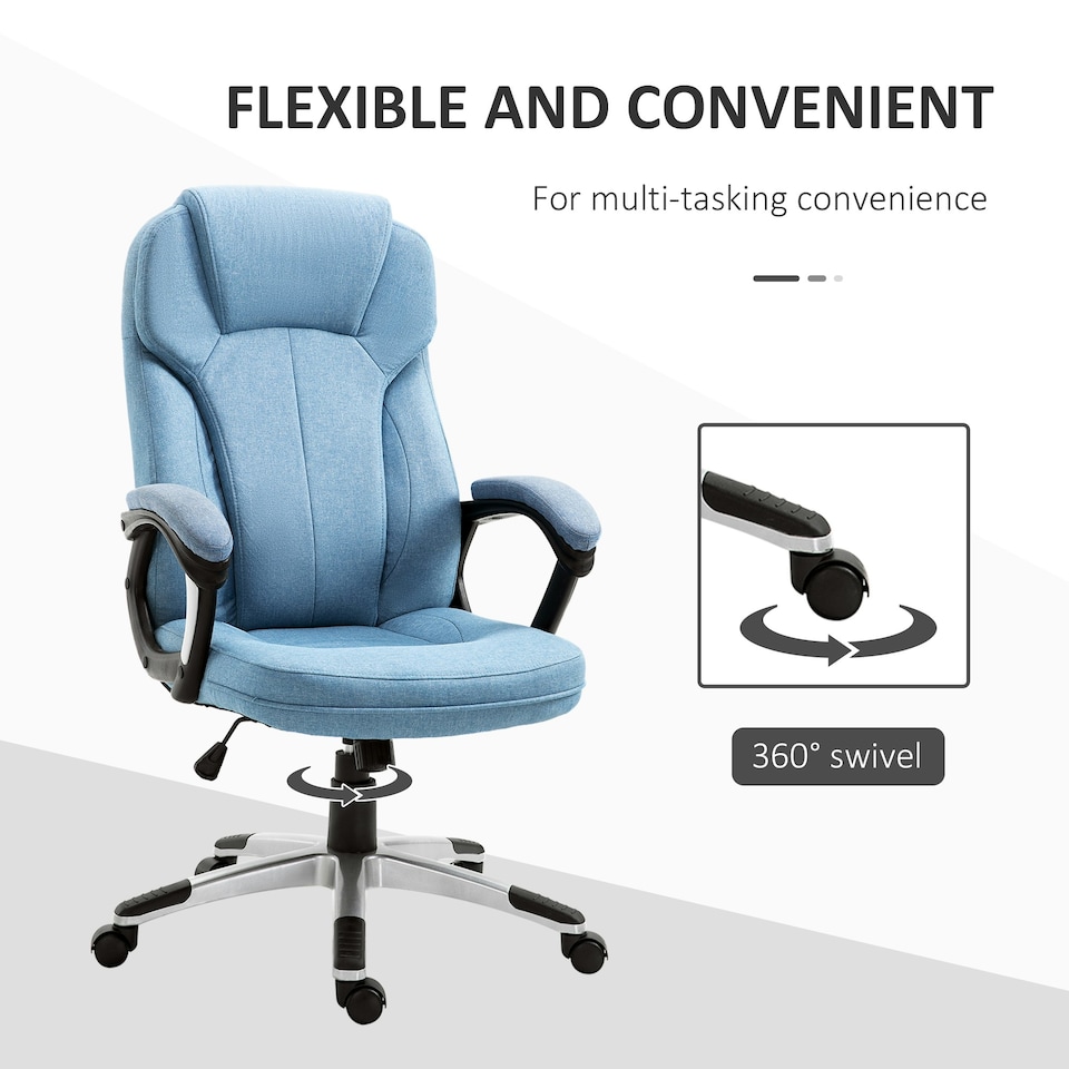 image 1 of Vinsetto Linen Executive Office Chair Height Adjustable Desk Chair, Blue