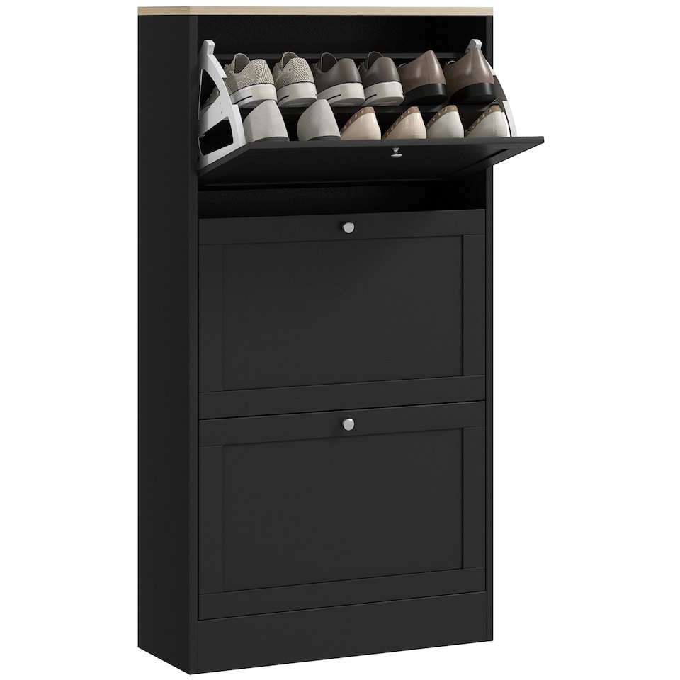 image 1 of HOMCOM Shoe Cabinet with 3 Flip Drawers, Narrow Shoe Storage Cabinet, Freestanding Slim Shoe Rack for Entryway, Hallway, Black | Black
