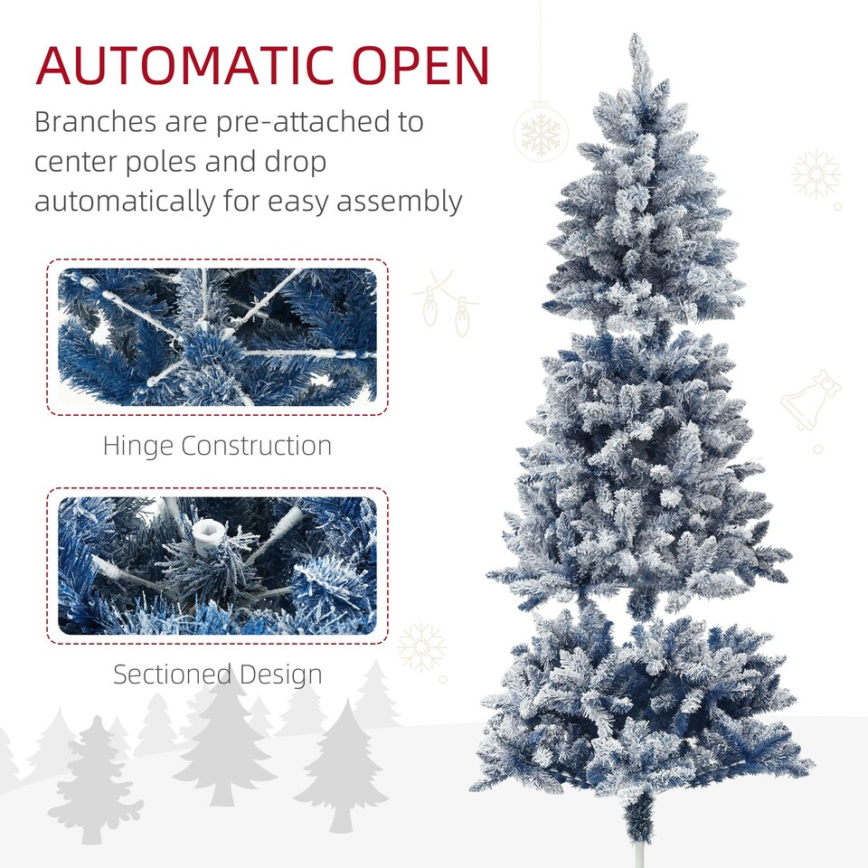 image 1 of HOMCOM 6 Foot Artificial Blue Snow Flocked Christmas Tree with Hinged Branches