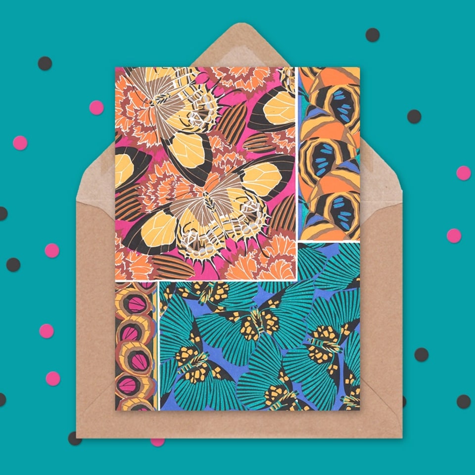 image 1 of Butterflies Wings Colourful Collage Art Blank Card