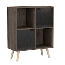 Anthracite Oak 4-Cube Storage Unit with 2 Geo Doors and Legs | Black | Black & Pine | 1