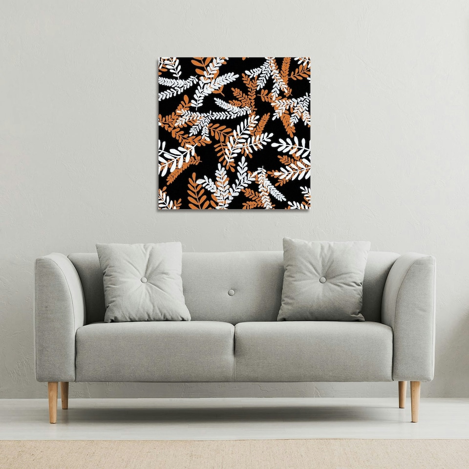 image 1 of White & Orange Olive Leaves (Canvas Print) 127 x 127 x 4cm