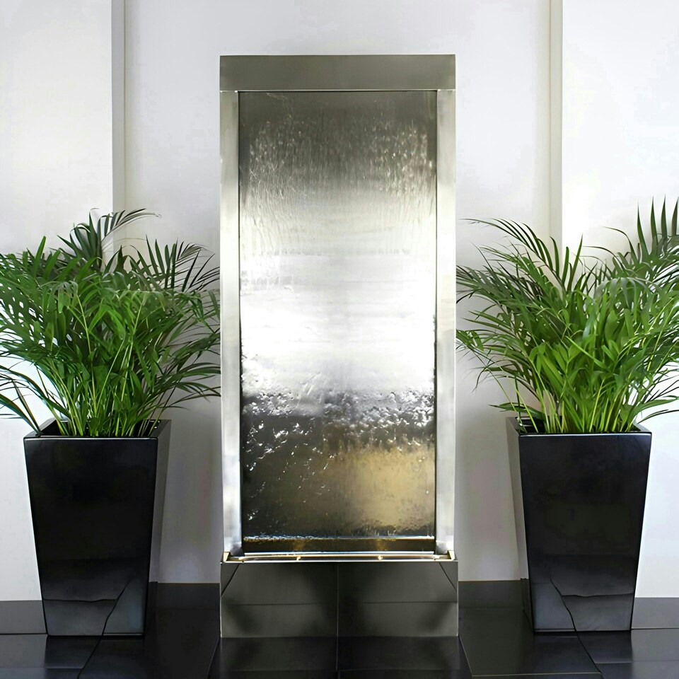 image 1 of Primrose Giant Brushed Stainless Steel Water Wall Cascading Feature Silver 174cm