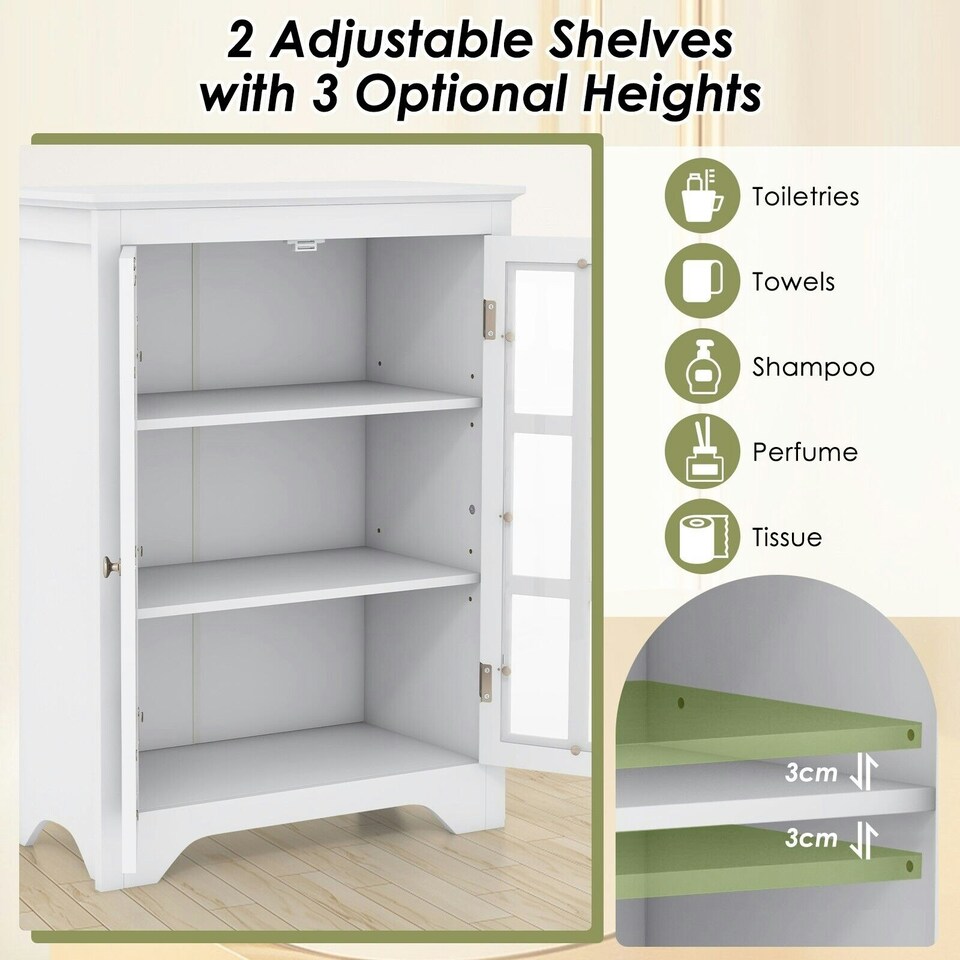 image 1 of COSTWAY Bathroom Floor Cabinet Display Storage White White