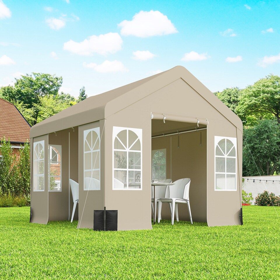 image 1 of Outsunny 3 x 3 m Party Tent, Outdoor Canopy Tent with Sidewalls, Beige | Cream | Beige | 295 x 300 x 278 cm