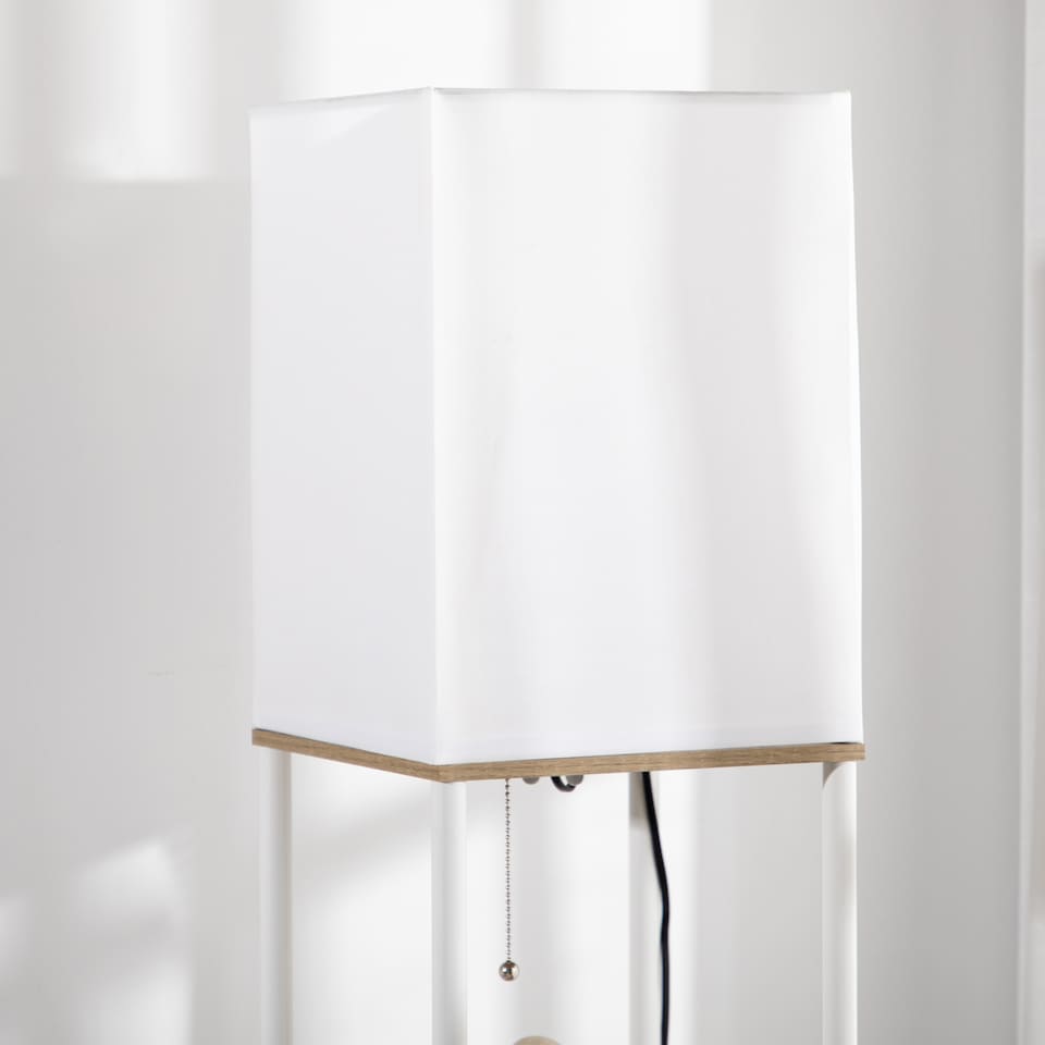 image 1 of HOMCOM Modern Floor Lamp with Shelves, 3 Layer Shelf Tall Standing Lamp with Fabric Lampshade, Pull Chain Switch for Living Room, Bedroom, Bulb not Included, White