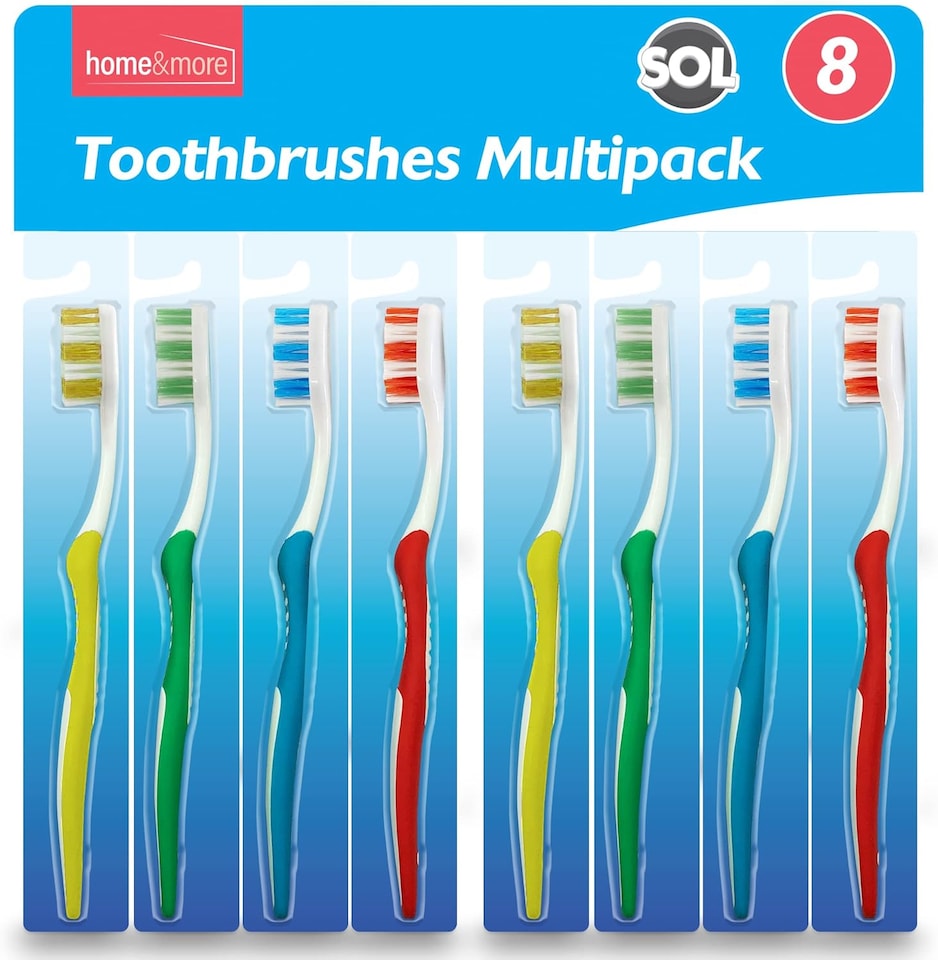 image 1 of 8pk Manual Toothbrush Set for Adults Soft Nylon Bristles, Assorted Colours, Ideal for Smokers & Daily Oral Care, Family Value Pack