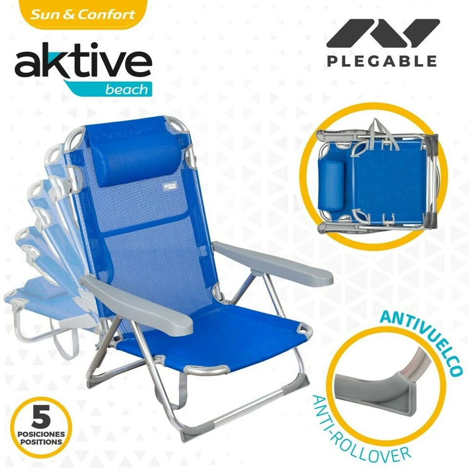 image 1 of Beach Chair Aktive Foldable Blue 48 x 90 x 60 cm (2 Units) N/A