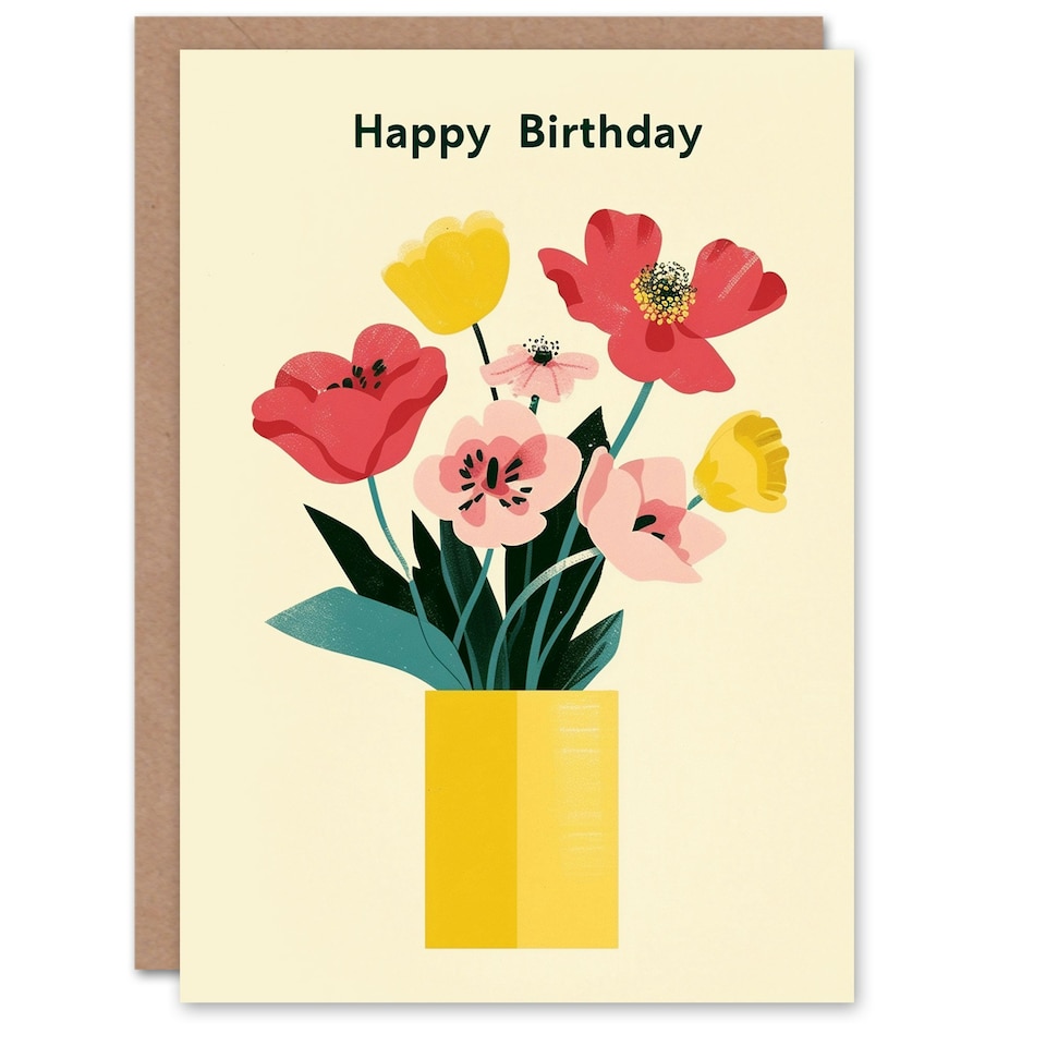 image 1 of Poppy Flower Bouquet Vase Woman Her Birthday Card