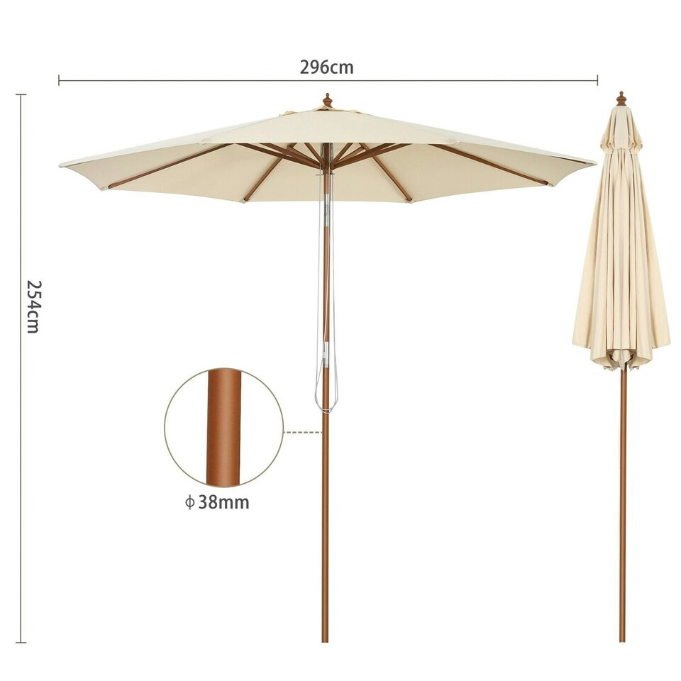 image 1 of COSTWAY 3M Outdoor Patio Umbrella Garden Parasol w/ 8 Ribs N/A
